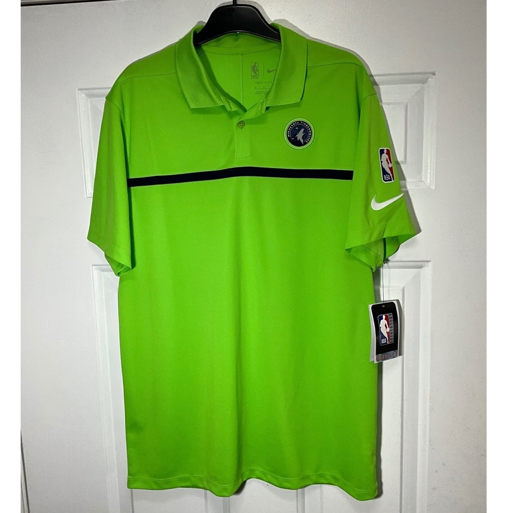 Nike Minnesota Timberwolves NBA Polo Shirt Mens Medium Neon Green Dri-FIT New